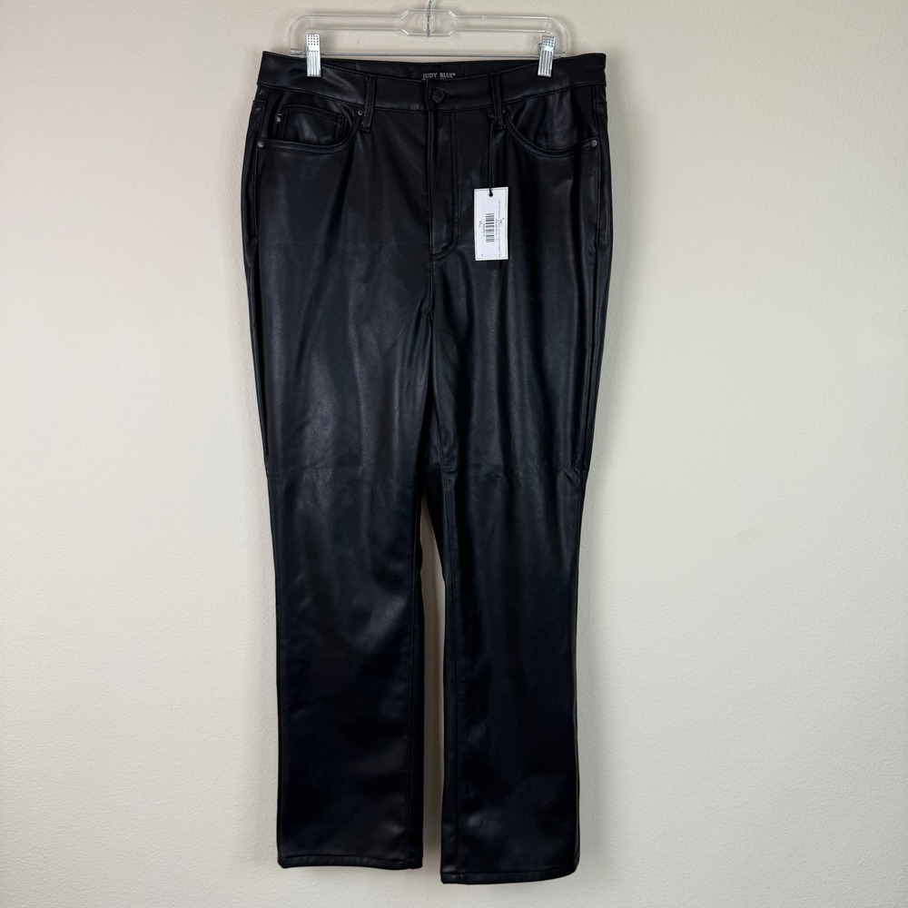 Judy Blue Pants Womens 15/32 Black Faux Leather Straight Leg Tummy Control Vegan